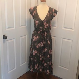 Lucky Brand Floral Midi Dress - Gray and Pink